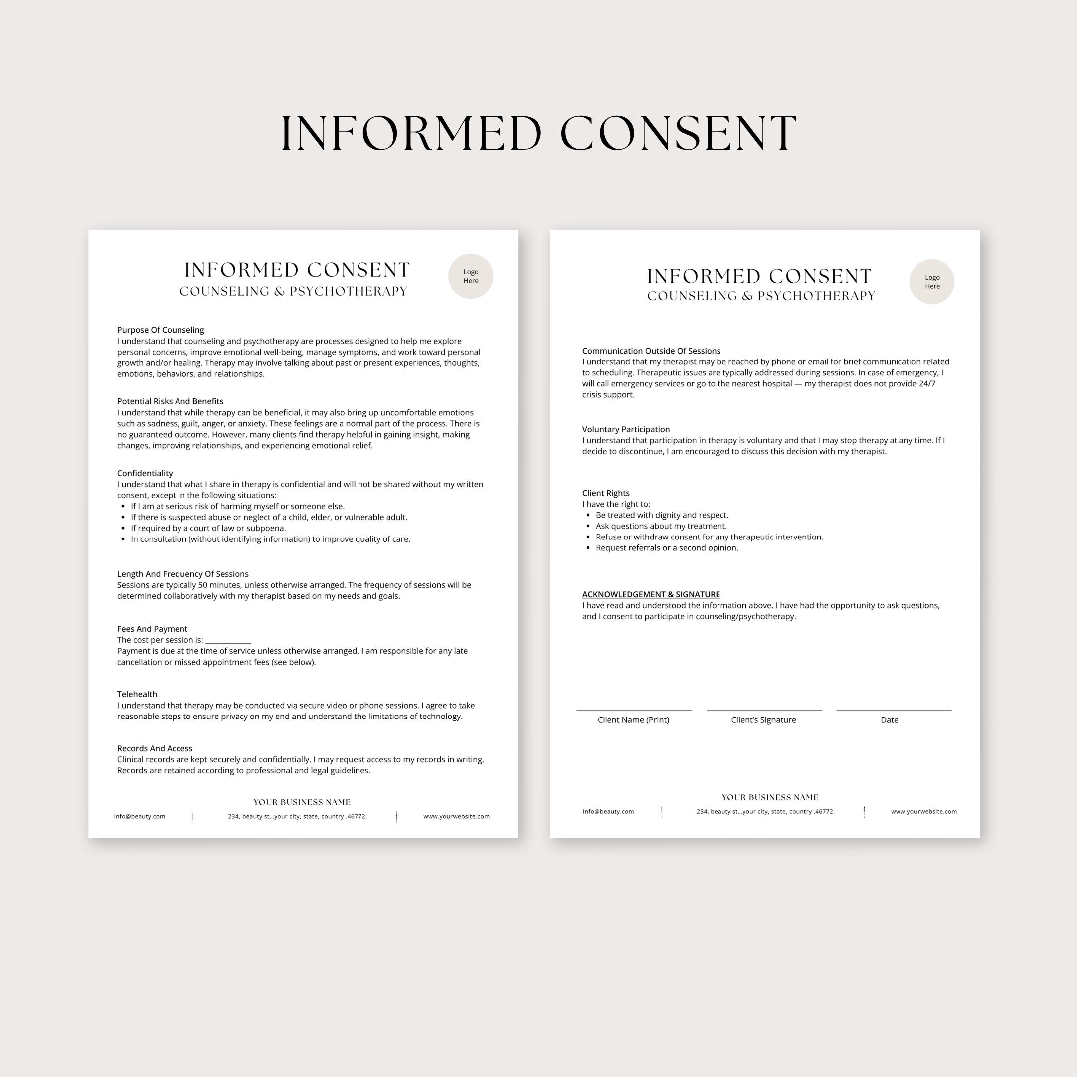 Counseling Intake Form | Informed Consent for Counseling and ...