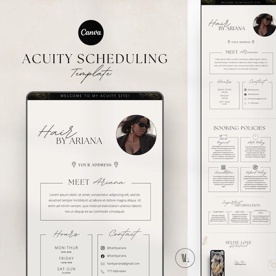 Acuity Scheduling Template Hair Stylist, Acuity Template,  Hair Stylist Website, Editable Canva Template