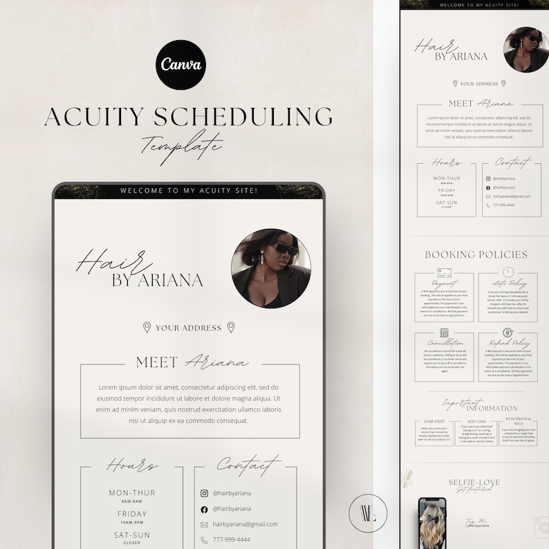 Acuity Scheduling Template Hair Stylist, Acuity Template, Hair Stylist Website, Editable Canva Template image 1