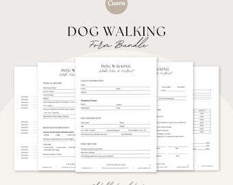 Dog Walking Service Agreement Contract Template, Editable Dog Walking Business New Client Intake Form, Pet Sitting Forms Invoice, Canva