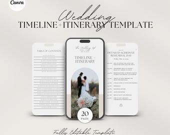 Mobile Wedding Timeline Template, Wedding Itinerary Template, Wedding Weekend Itinerary Template, Wedding Day, Editable Canva Template