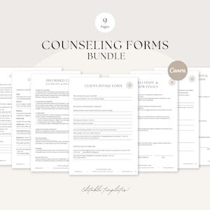 Counseling Intake Form | Informed Consent for Counseling and Psychotherapy | Mental Health Intake Form Template | Printable & Editable,Canva