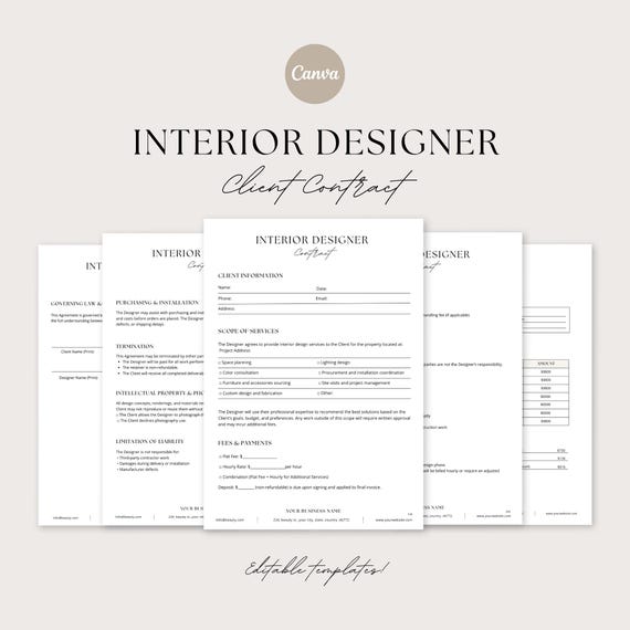 Interior Designer Client Contract, Client-Designer Agreement Template, Interior Design Services Agreement,Interior Decorating Contract Forms