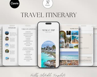 Travel Itinerary Template | Travel Planner | Travel Journal | Travel Itinerary | Travel organizer | Travel Agent | Editable Canva Template