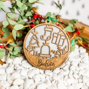 Christmas Ornament- *Vellum Present* Wood Laser Cut and Engraved with Name