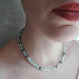 Collier en amazonite à facettes de 4 mm | Argent sterling 925 | Tour de cou 42,5 cm | Fermoir Cartier | Bijoux faits main en pierres précieuses | Cadeau pour elle