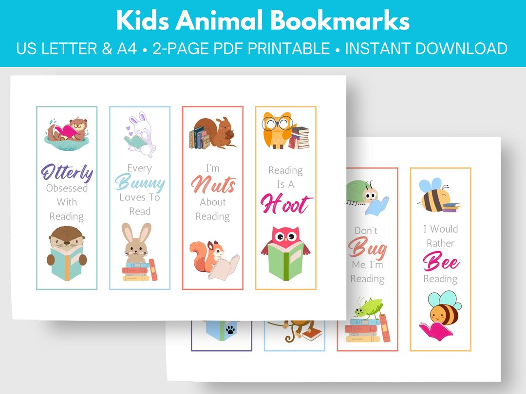 Printable Cute Animal Bookmarks for Kids - Etsy