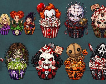 Afbeeldingen van cupcakes in horrorvormen