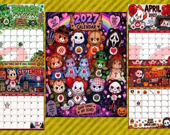 Horror Themed Bear Printable 2027 Calendar Pages