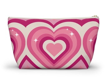 Powerful pink hearts accessory bag, radient pink cosmetic bag, girls hearts pouch, makeup bag,