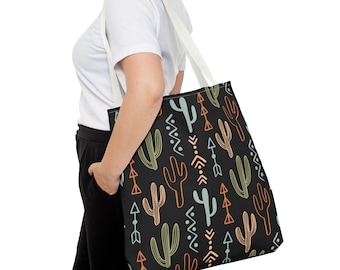 Cacti Tote Bag, Desert Cactus Design, Travel carryall Bag, Everyday Carryall, Customizable Strap, Boho Beach Bag, Prickly Cacti Tote,