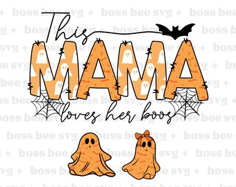 Cette maman aime ses huées PNG, maman Halloween brodé PNG, effrayant maman Png, fantôme d'Halloween Png, Png fantôme scintillant, maman avec nom d'enfant