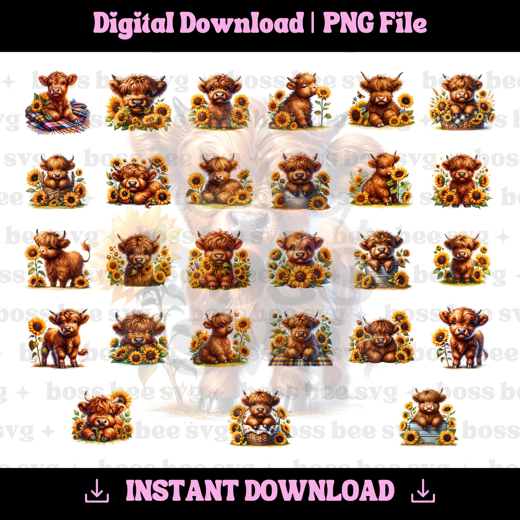 27 PNG Images Highland Cow Sunflowers Clipart Transparent Background ...