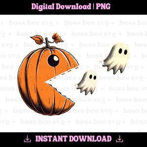 Pac-Man Kürbis Digitale Datei, lustige POD Grafik, lustige Arcade Halloween png, niedlicher Halloween Kürbis SVG & PNG