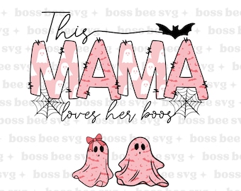 Cette maman aime ses huées PNG, maman Halloween brodé PNG, effrayant maman Png, fantôme d'Halloween Png, Png fantôme scintillant, maman avec nom d'enfant