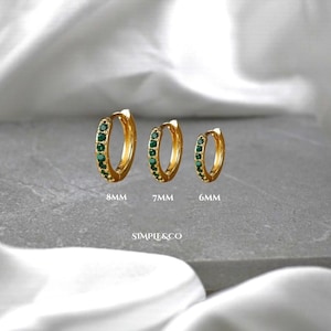 Dainty Pave Huggie Hoop Earrings • Emerald, Onyx, Sapphire • 6mm, 7mm, 8mm • Solid 925 Silver • 18K Gold Pave • Minimalist • Simpleandco •