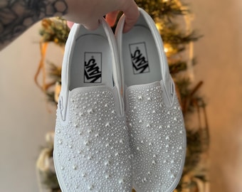 Custom Pearl Embellished Vans -Wedding Bachelorette Shoes Bridal
