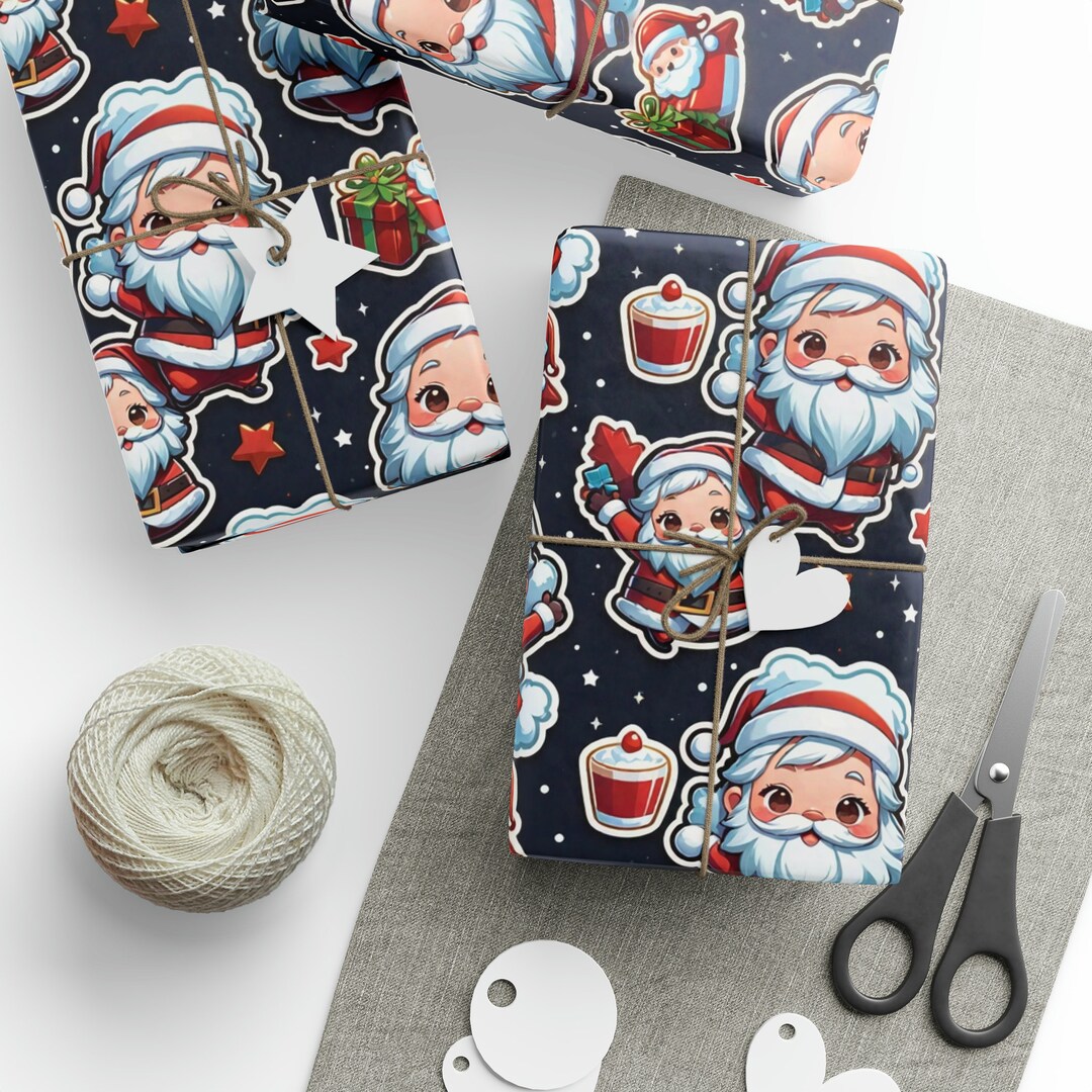 Santa Wrapping Paper Kawaii Wrapping Paper With Santas Etsy
