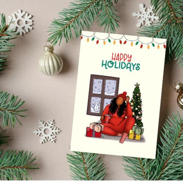 Black Holiday Christmas Cards, Black Woman, Girly Holiday Cards, Chic, African American, Bundle, Set, Friends, Pack of Christmas Cards