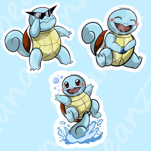 Cute Pokemon Stickers, Vinyl Decal, Pokemon Sticker Pack, Glossy Finish, Waterproof PVC Squirtle