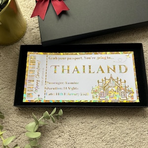Voyage surprise en Thaïlande, fausse carte d'embarquement, billet d'avion, bon souvenir personnalisé en aluminium, anniversaire, cadeau de Noël, bon de voyage