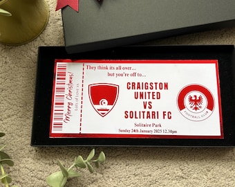 Football Match Voucher, Personalised Foiled Keepsake, Custom Event Ticket, Birthday Surprise, Christmas Gift, Husband, Dad, Football Gift