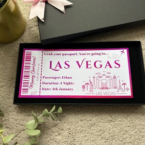 Voyage surprise à Las Vegas, fausse carte d'embarquement, billet d'avion, bon souvenir personnalisé en aluminium, anniversaire, cadeau de Noël, bon de voyage