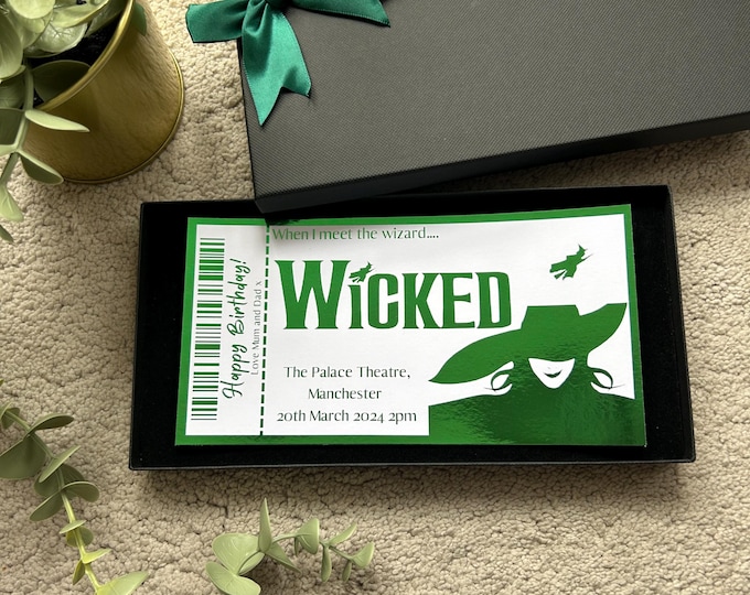 Personalised Foiled Theatre Ticket Present, Musical Keepsake, Custom Event Voucher, Birthday Surprise, Christmas Gift, for Mum, Wife, Sister