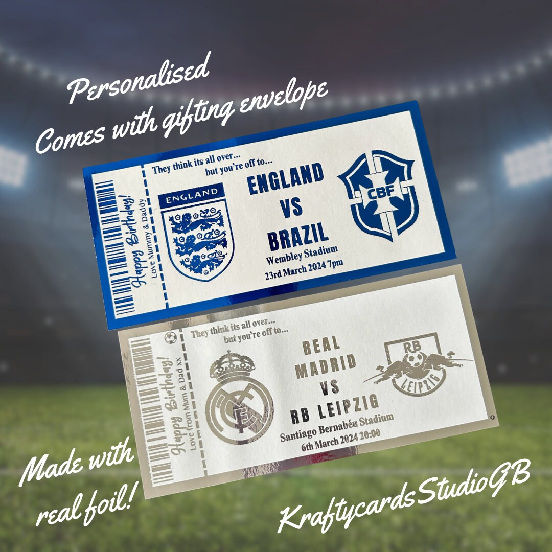 Football Match Ticket, Personalised Foiled Keepsake, Custom Event