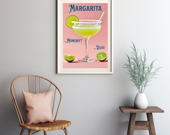 Margarita Monday Wall Art Print - felgroene cocktail met schijfje limoen - Instant Download for Fun Home Decor