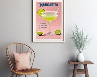 Levendige Margarita Monday Wall Art Print - verfrissend cocktailrecept met tequila, limoensap en Cointreau - direct downloaden