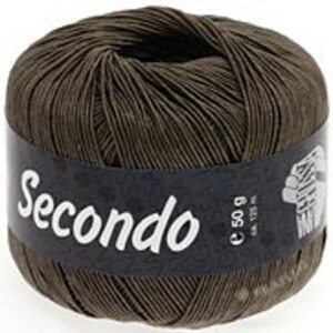 May include: A ball of brown yarn labeled "Secondo" with a weight of 50 grams and a length of 175 meters.