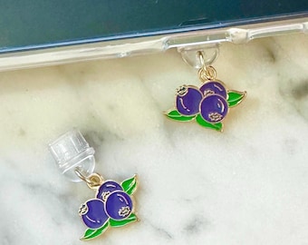 Enamel Blueberry Charm USB C plug or headphone for kindle EReader iPhone switch gold dust plug cute