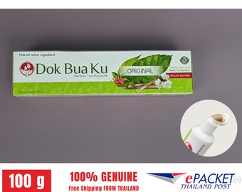 Twin Lotus Dok Bua Ku Original Herbal Toothpaste, Authentic Thai Herb Recipe 100 g, Natural, Organic,