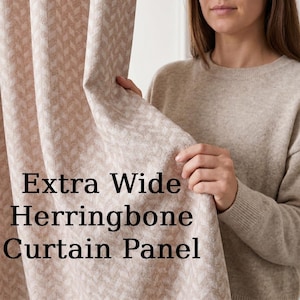 Custom Herringbone Drapes, Heavyweight Champagne Beige Window Panel