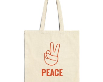 Peace Tote Bag, Peace Sign, Peace Hand, Retro Tote Bag, Inspirational Bag, Farmers Market Bag, Shopping Tote, Surf Shop - Cotton Canvas Tote