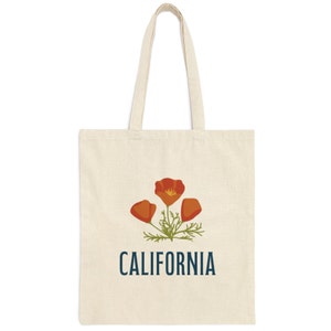 California Tote Bag, California Golden Poppy Tote Bag, California Gift, California Souvenir, Surf Shop - Sturdy Cotton Canvas Tote Bag