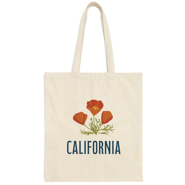 California Tote Bag, California Golden Poppy Tote Bag, California Gift, California Souvenir, Surf Shop - Sturdy Cotton Canvas Tote Bag