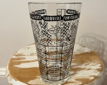 Fun Mid-century Barware Mixing Glass with Drink Recipes