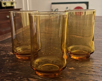 3 verres à jus de 6 onces ambrés du milieu du siècle marqués Libby