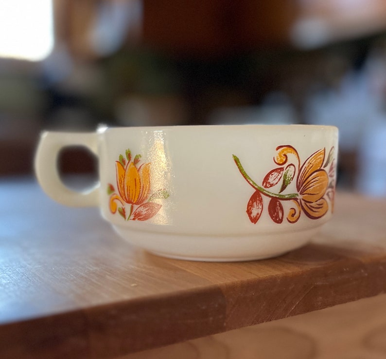 Vintage Milk Glass Soup Cup With Handle Etsy
