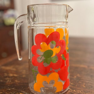 Fabelhafter Mid-Century 70er Jahre Blumen Glas Krug