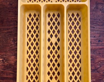 Porte-ustensiles en plastique jaune Mid-Century vintage