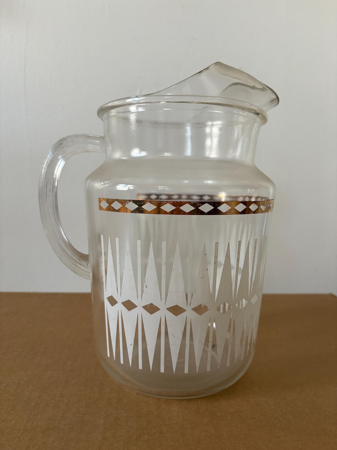 Fun Vintage Glass Pitcher With Cool Graphics - Etsy