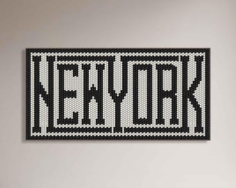 New York Wall Art Tile Typographic Poster, NYC Artwork For Walls, Travel Destination Sign City State Lovers Housewarming Gift Vacation Decor