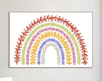 Lei Rainbow Hawaii Art Puakenikeni Hawaiian Flower Arch Print Home Nursery Room Decor Girl Framed Canvas Tropical Floral Beach House Artwork