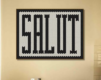 SALUT Wall Art Print, Hand Drawn Hexagon Tile Art in Black and Beige, Modern French Typography, Minimalist Decor