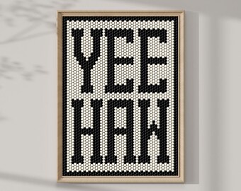Yee Haw Tile Sign, YeeHaw Wall Art, Typographic Poster Southern Rustic Mosaic Print Coastal Cowgirl Cowboy Modern Farmhouse Eclectic Artwork
