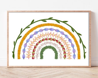 Native Hawaiian Flower Lei Rainbow Arch Artwork Tropical Hawaii Floral Wall Art Coastal Beach House Poster Coconut Girl Aesthetic Room Decor