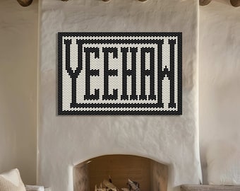 Yee Haw Tile Sign, YeeHaw Wall Art, Typographic Poster Southern Rustic Mosaic Print Coastal Cowgirl Cowboy Modern Farmhouse Eclectic Artwork